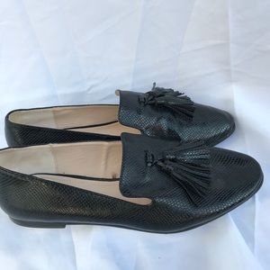 Zara Black Faux Crocodile Tassle Flats
